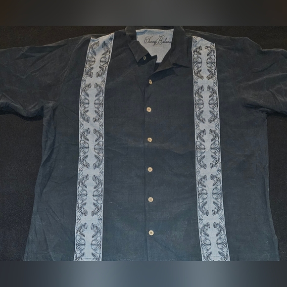 Tommy Bahama Mens Silk Cotton Blend Hawaiian Shirt Size XL Black Grey - Picture 1 of 6